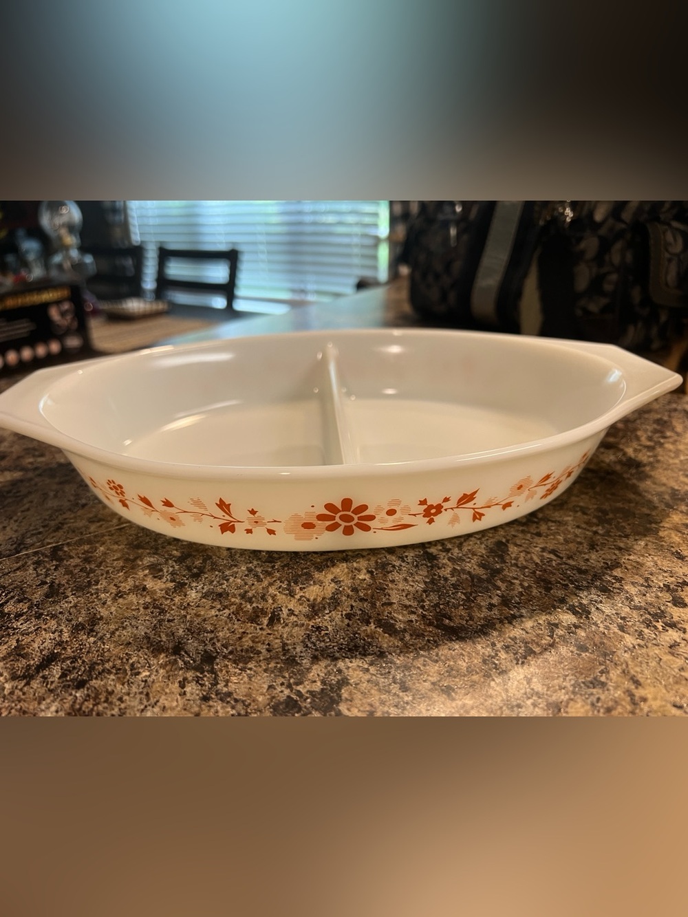 Vintage Pyrex Floral Divided Serving Dish - White with Orange Flowers
